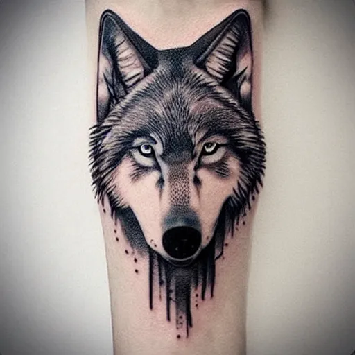 Image similar to a tattoo design of a beautiful wolf girl, in the style of den yakovlev, hyper - realistic, amazing detail