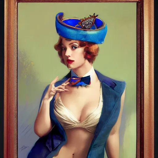 Image similar to an indigo bunting, wearing a crown and bowtie, by greg rutkowski, rossdraws, gil elvgren, enoch bolles, anime, very coherent