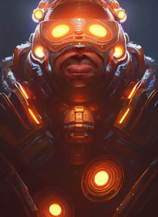 Image similar to portrait of apex legends juggernaut, intricate, elegant, glowing lights, highly detailed, digital painting, artstation, glamor pose, concept art, smooth, sharp focus, illustration, art by artgerm and greg rutkowski, artey freytag