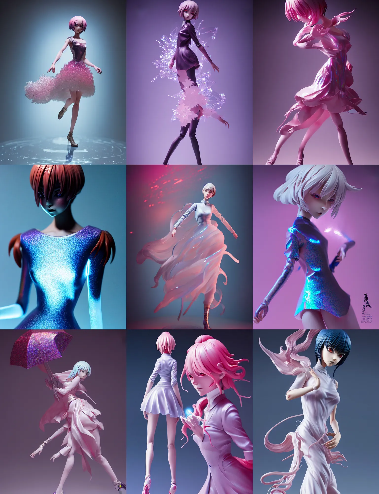 Prompt: sakimi, james jean, ilya kuvshinov isolated magical anime haute couture vinyl figure, artisan designer figure photography, glitter accents on figure, holographic undertones, expert human proportions, high detail, ethereal lighting, rim light, expert light effects on figure, sharp focus, dramatic composition and glowing effects unreal engine, octane, editorial awarded best character design
