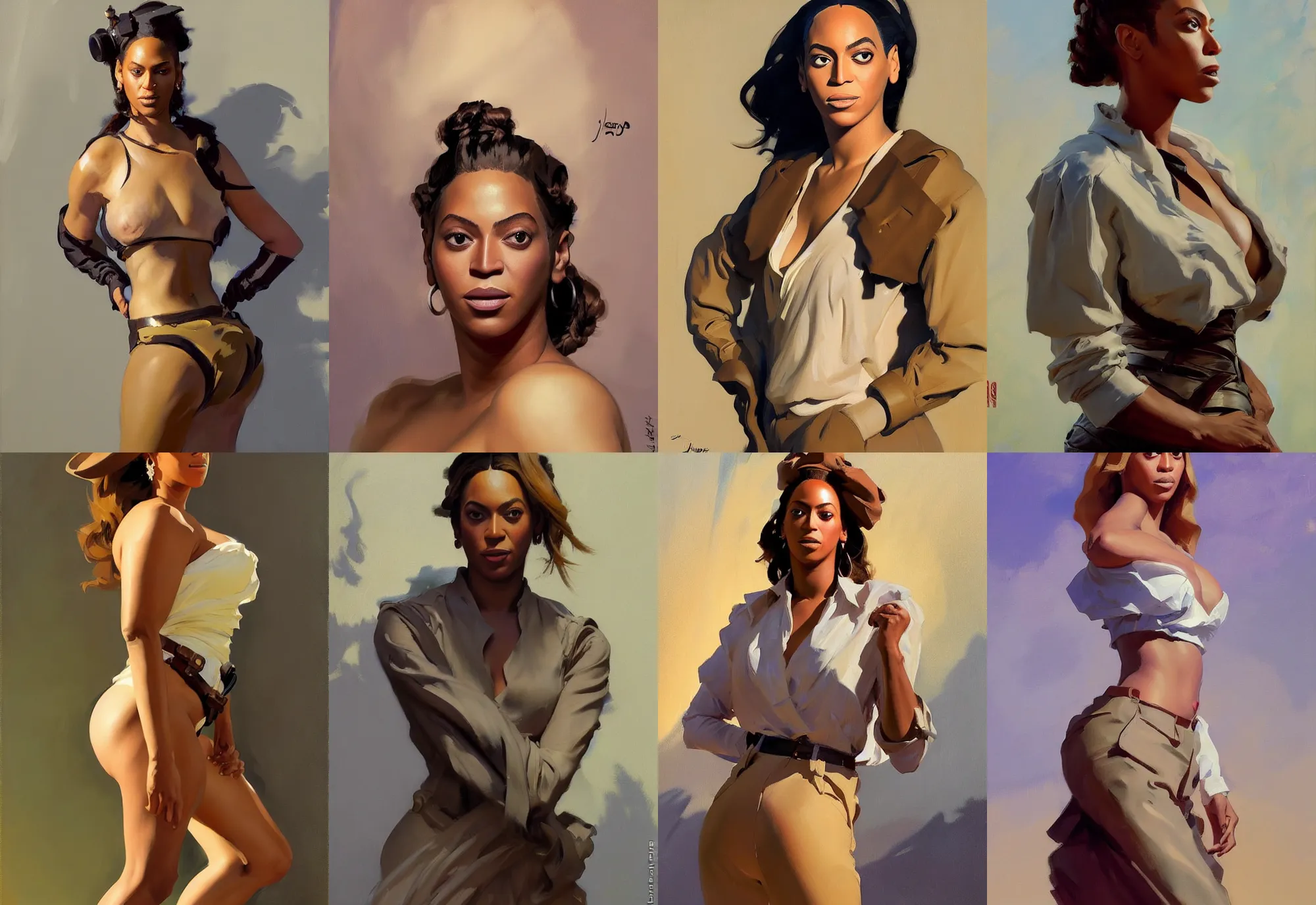 Prompt: portrait of beyonce instagram model jodhpurs greg manchess painting by sargent and leyendecker, studio ghibli, fantasy, medium shot, asymmetrical, intricate, elegant, matte painting, illustration, hearthstone, by greg rutkowski, by greg tocchini, by james gilleard, by joe fenton