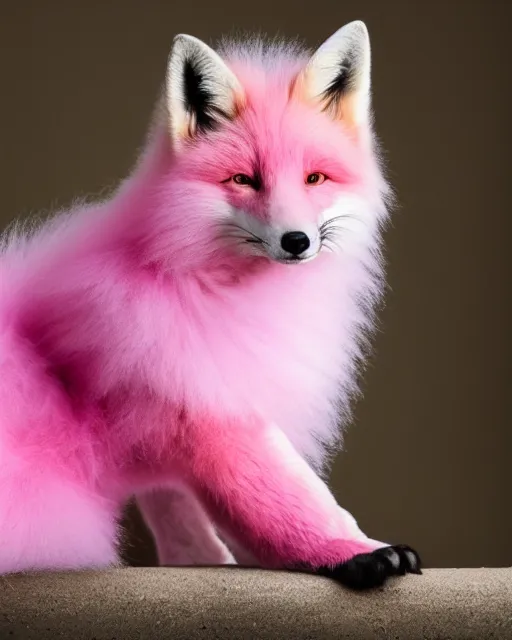 Image similar to pink fluffy fox, portrait, blue background, 8 k, 8 5 mm f 1. 8