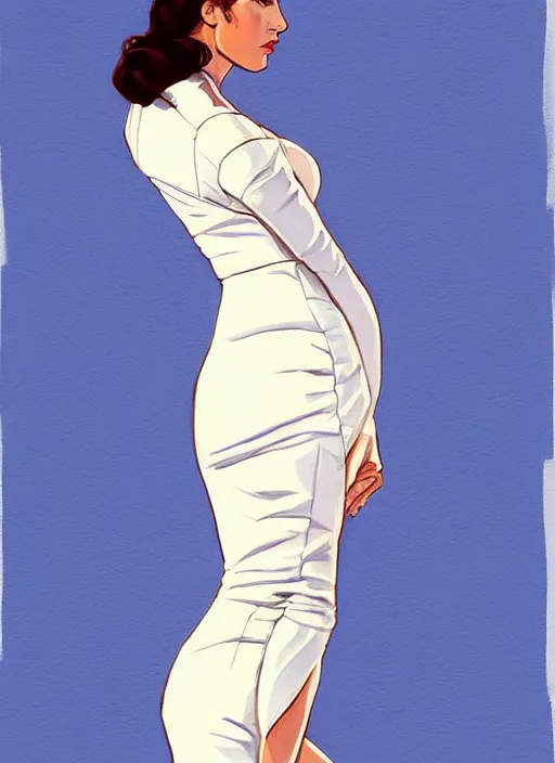 Image similar to young jennifer connelly in a white dress as jenny blake from the movie the rocketeer ; detailed artwork by phil noto ; brush texture ; asymmetric composition ; paint texture ; trending on artstation ; gallery painting by phil noto in the comic book style of phil noto