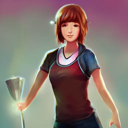 Prompt: a digital painting of Max Caulfield as a League of Legends champion. Art for the champion skin