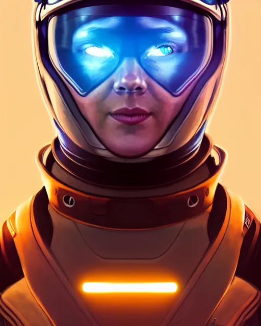 Image similar to portrait of a starship captain with a helmet as an apex legends character digital illustration portrait design 3 / 4 perspective, detailed, gorgeous lighting, wide angle action dynamic portrait