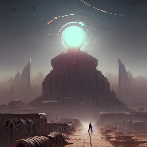 Image similar to professional ominous concept art of an apocalyptic desert city by artgerm and greg rutkowski. an intricate, elegant, highly detailed digital painting, concept art, smooth, sharp focus, illustration, in the style of simon stalenhag, wayne barlowe, and igor kieryluk.