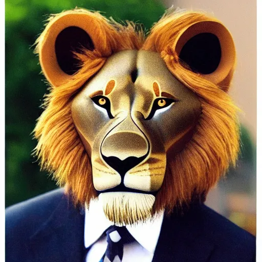 Prompt: photo of lion wearing a suit and tie, hyper realistic,