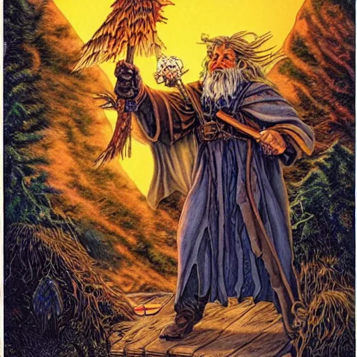 Image similar to 🧙🦅🛸🔥🌞🌲, Larry Elmore, Stephen Fabian