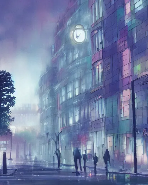 Image similar to a foggy day in London town, lofi art, anime key visual