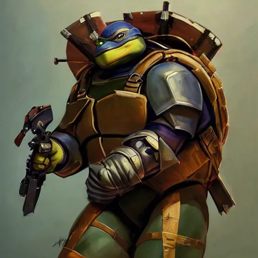 Image similar to greg manchess portrait painting of armored teenage mutant ninja turtles as overwatch character, medium shot, asymmetrical, profile picture, organic painting, sunny day, matte painting, bold shapes, hard edges, street art, trending on artstation, by huang guangjian and gil elvgren and sachin teng