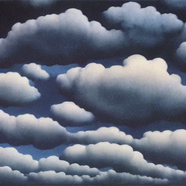 Prompt: dark clouds, detailed painting by rene magritte