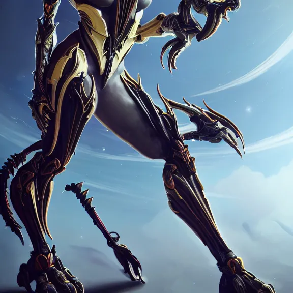 Image similar to highly detailed giantess shot exquisite warframe fanart, looking up at a giant 500 foot tall beautiful stunning saryn prime female warframe, as a stunning anthropomorphic robot female dragon, looming over you, posing elegantly, proportionally accurate, anatomically correct, sharp claws, two arms, two legs, camera close to the legs and feet, giantess shot, upward shot, ground view shot, leg and thigh shot, epic shot, high quality, captura, realistic, professional digital art, high end digital art, furry art, macro art, giantess art, anthro art, DeviantArt, artstation, Furaffinity, 3D realism, 8k HD render, epic lighting, depth of field