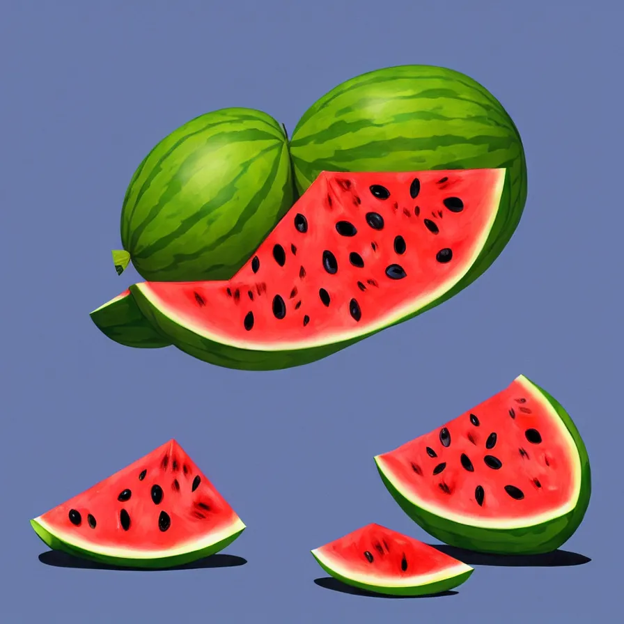 Image similar to Goro Fujita illustrating a watermelon full of flavor on a plain background, art by Goro Fujita, sharp focus, highly detailed, ArtStation