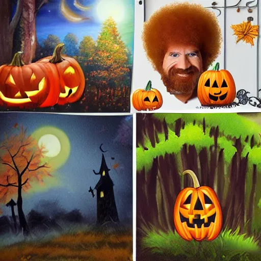 Prompt: halloween in the style of bob ross