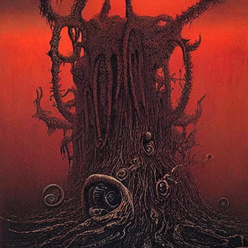 Prompt: A lovecraftian eldritch horror drawn by Beksinski