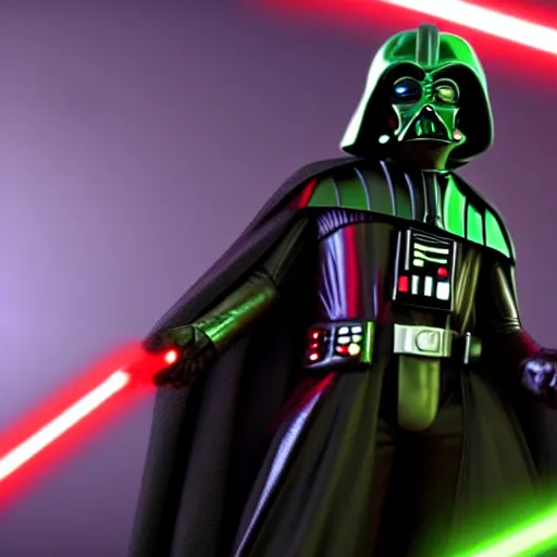 Image similar to Darth Vader battles Kermit the Frog in a Lightsaber duel, cinematic, 8k