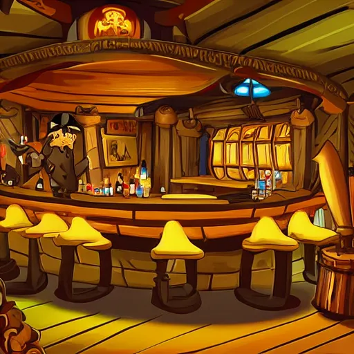 Prompt: secret of monkey island background, pirate pub interior, photograph