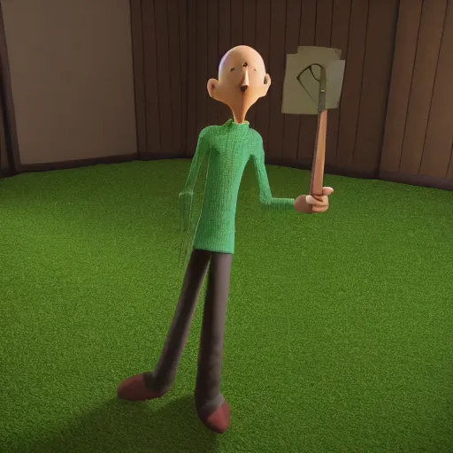 Image similar to Baldi from Baldi's basic rendered in unreal engine, ultimate shading, raytracing, rtx, detailed.