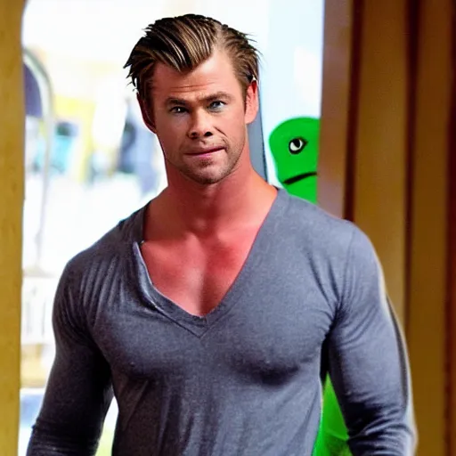 Prompt: chris hemsworth as gumby still movie realistic