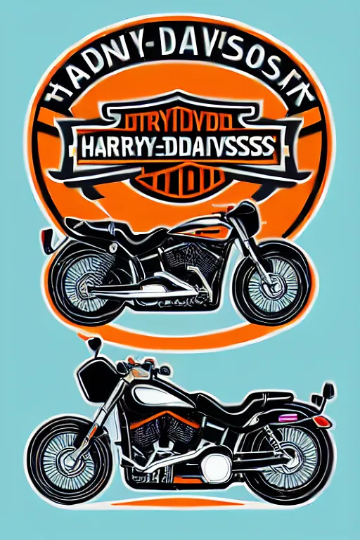 Image similar to Harley Davidson motorbike , sticker, colorful, illustration, highly detailed, simple, smooth and clean vector curves, no jagged lines, vector art, smooth