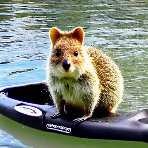 Prompt: a quokka on a kayak