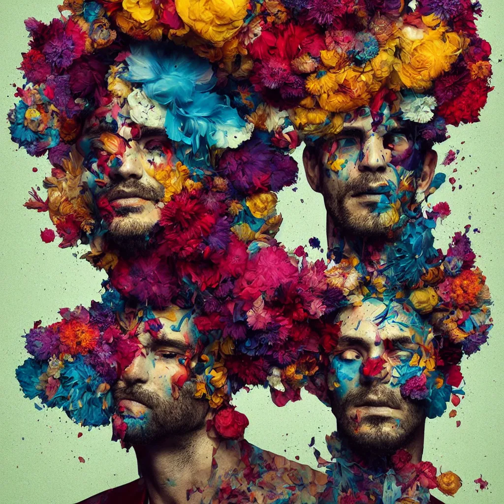 Image similar to an album cover of a man with a strange hat on his head by Alberto Seveso, behance contest winner, award winning, masterpiece, pop surrealism, made of flowers, surrealist-H 1024