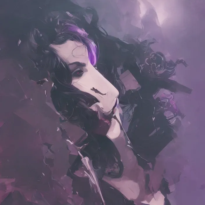 Prompt: a douchrome black and lilac comic noir illustration painting of yennefer of vengerberg by sachin teng and sergey kolesov and ruan jia and heng z. graffiti art, sci fi, hyper detailed. octane render. trending on artstation