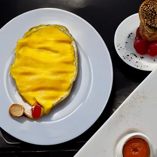 Prompt: Donald Trump omelette, food photography