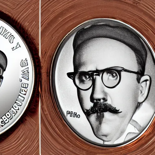 Image similar to A photograph of a chocolate coin that is engraved with a portrait of leon redbone, highly detailed, close-up product photo, depth of field, sharp focus