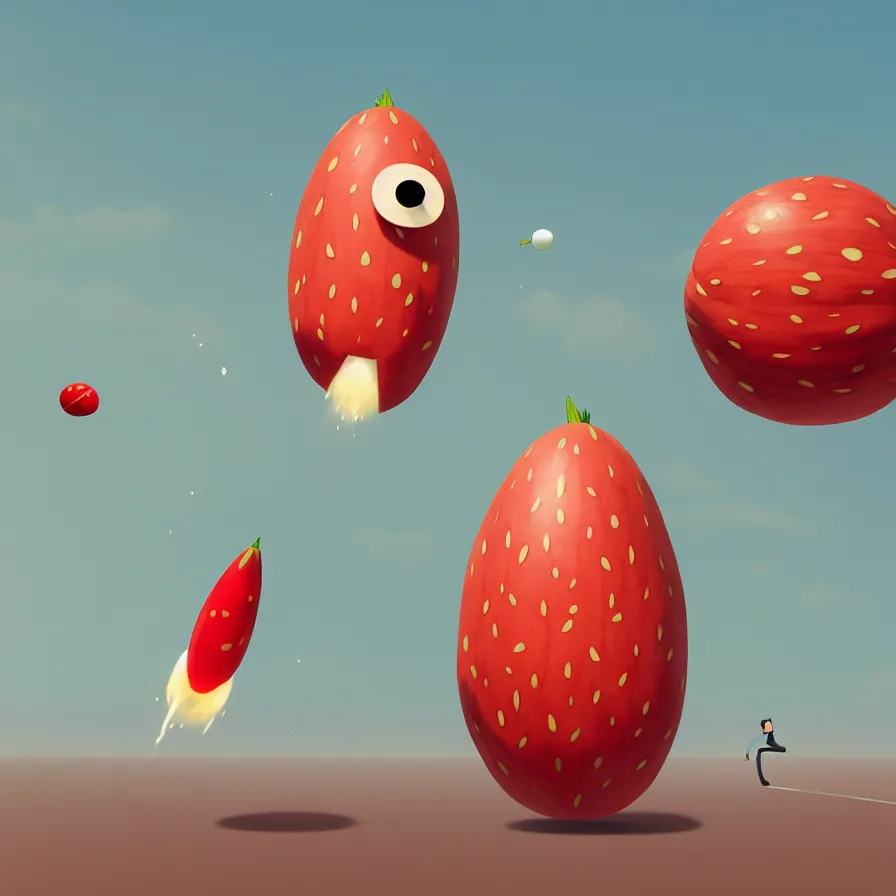 Prompt: Goro Fujita illustrating a rocket in the form of watermelon hitting the Red Square, art by Goro Fujita, sharp focus, highly detailed, ArtStation