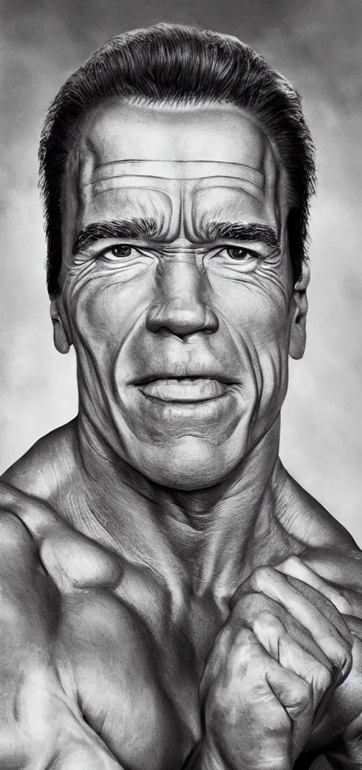 Prompt: arnold schwarzenegger portrait as a saint with nymb, realistic photography, ultra realistic portrait