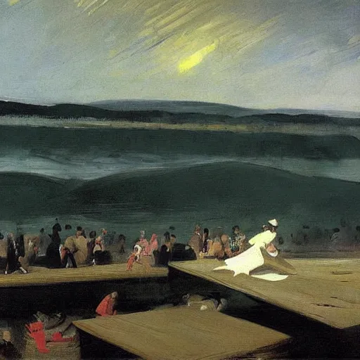 Image similar to “ surfing on the hudson river, hudson river school, by george bellows ”