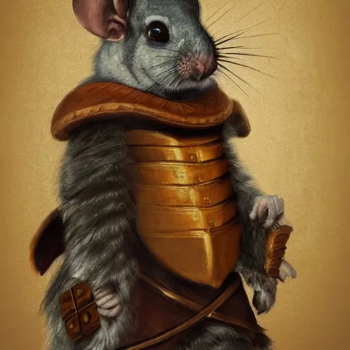 Image similar to renaissance portrait painting of a chinchilla in a suit of armor, artstation, highly detailed