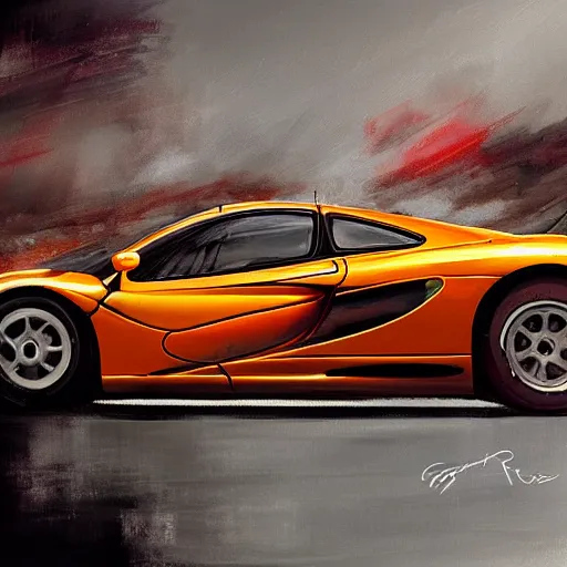 Image similar to a cinematic painting of a 2 0 0 4 mclaren f 1 race car by greg rutkowski, rim light, highly detailed, beautiful