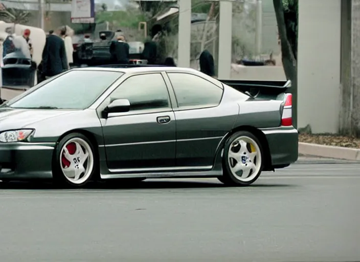 Prompt: DC2 Acura Integra Type R driving though office. The Office tv show 2005 scene still frame