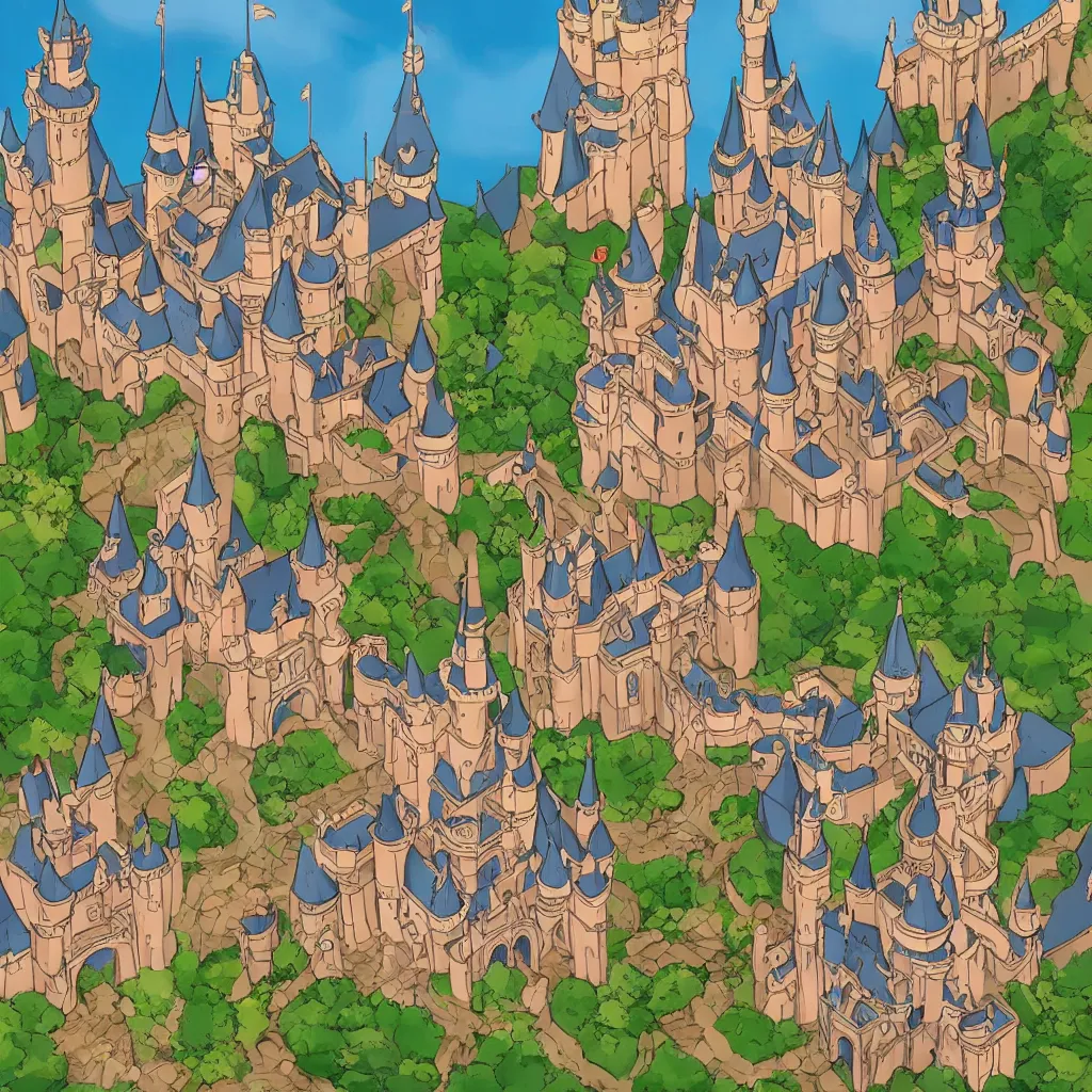 Prompt: a majestic castle in the style of a Disney cartoon