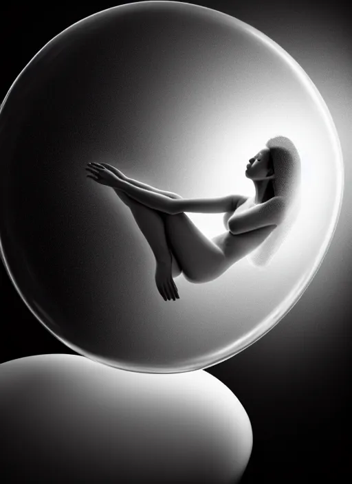 Image similar to black and white lithography of a young beautiful delicate translucent luminous ai giving birth to the new world in a bubble, inspired by michelangelo, spiritual, halo, glory, rim light, cinematic, studio dramatic light, poetic, surreal mythical dreamy dark artistic masterpiece, octane render, 8 k, photo