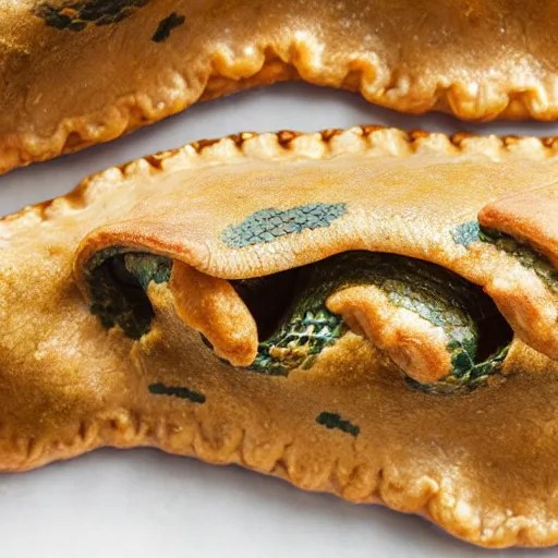 Prompt: close view of a snake empanada