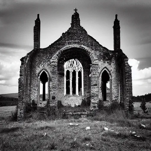 Prompt: “a ruined church open to space and stars”