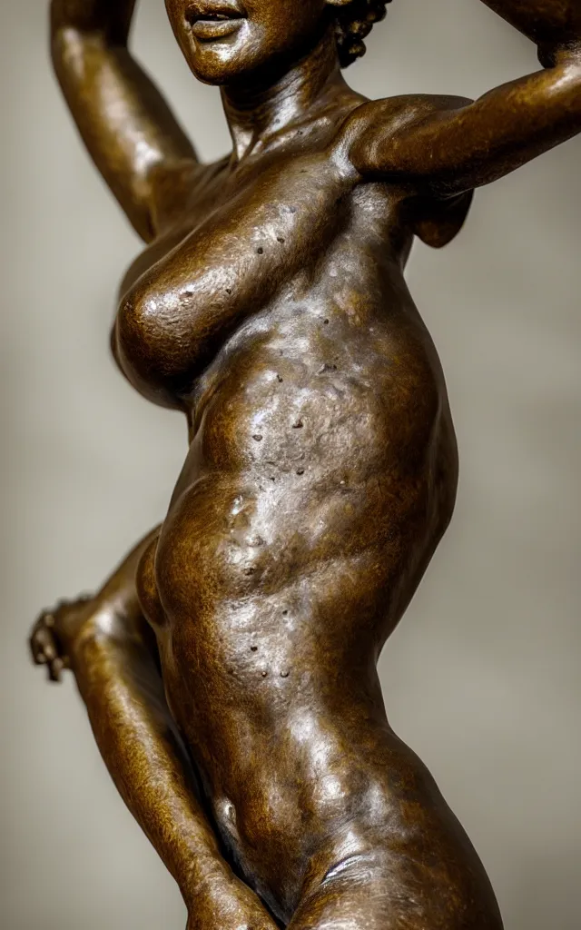 Image similar to detailed photo of old bronze patina statue of seductive gorgeous girl, super highly detailed, full body view, various poses, in the room of an ancient castel, photorealism, intricate detail, museum diffuse lighting, autumn sunlights