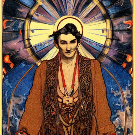 Image similar to ted cruz portrait by louis - theophile hingre, zodiac, tarot cards, planets, ethereal, art nouveau