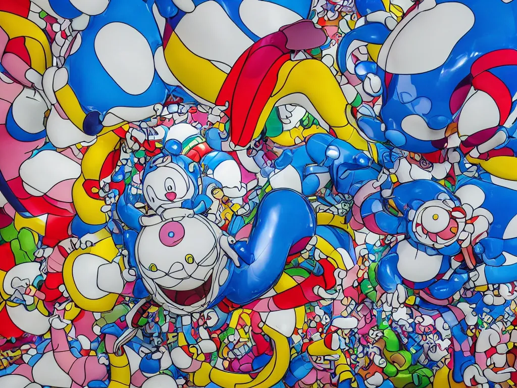 Image similar to Jeff Koon’s Doraemon Dorami Fractal Dragon statue, in the style of Hajime Sorayama and Takashi Murakami