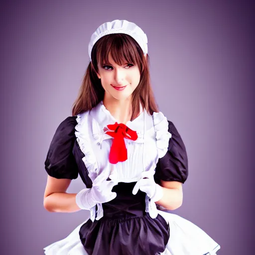 Image similar to gorgeous female french maid with maid outfit, symmetrical composition, ultra detailed, de - noise, 8 k,