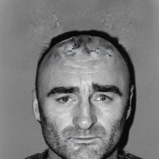 Prompt: mugshot photo of Phil Collins