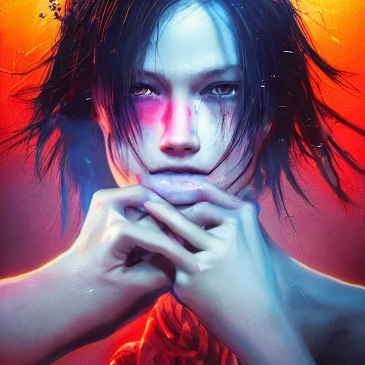 Image similar to dramatic photo symbolizing despondency, full of colour, cinematic lighting, trending on artstation, 4k, hyperrealistic, focused, extreme details,unreal engine 5, cinematic, masterpiece, art by ayami kojima,