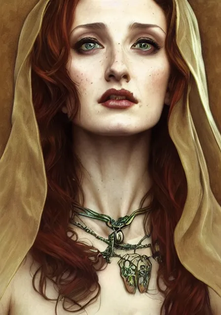 Prompt: sansa angeline jolie gessica chastain mummy zombie, intricate, elegant, highly detailed, digital painting, artstation, concept art, smooth, sharp focus, illustration, art by artgerm and greg rutkowski and alphonse mucha and william - adolphe bouguereau