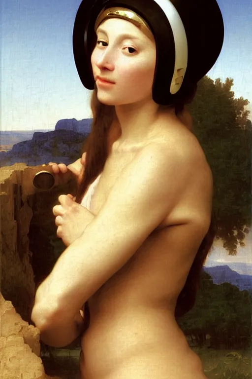 Prompt: portrait of women in astronaut helmets an ancient human species, single person, renaissance, rococo, by bouguereau