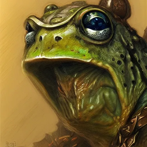 Image similar to frog as a realistic fantasy knight, closeup portrait art by donato giancola and greg rutkowski, realistic face, digital art, trending on artstation, symmetry!!, no helmet