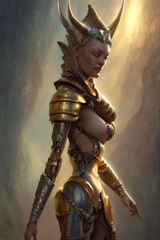 Image similar to portrait oils, beautiful female hybrid cyborg atlantean anubis hada elsa jean alien warrior, regal, realistic, refined, detailed, digital art, jessica rossier, michael cheval, esao andrews, steampunk, walt disney, francois boucher, oil painting, highly detailed, cinematic lighting, unreal, natural tpose