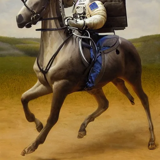 Image similar to an astronaut riding a horse, photorealistic painting